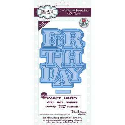 Creative Expressions Craft Die And Stamp Set By Sue Wilson Big Bold Words - Birthday